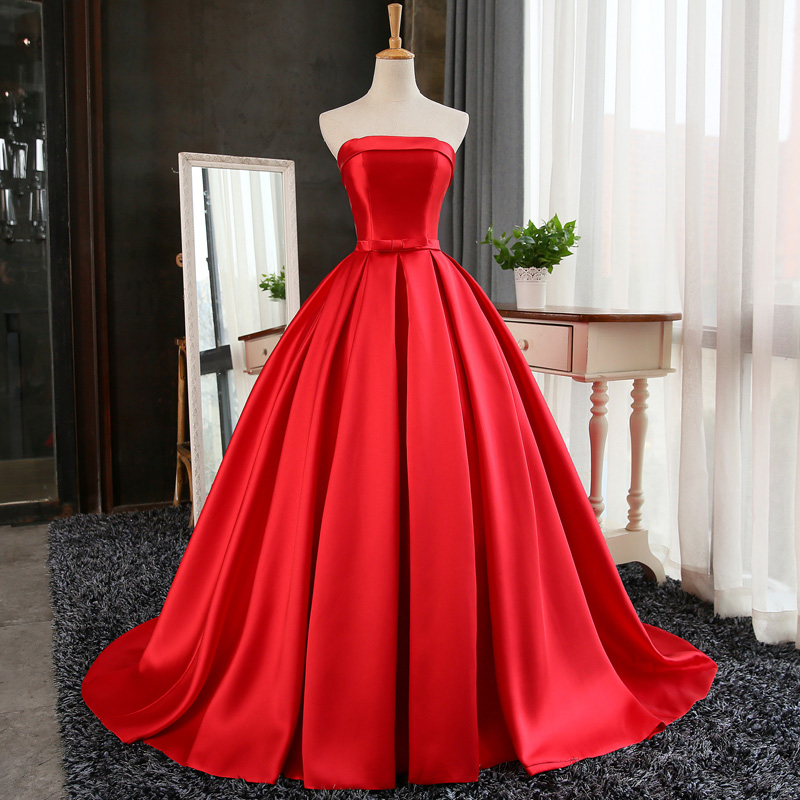 Red Ball Gown Long Satin Prom Dresses Red Prom Dresses Red Party