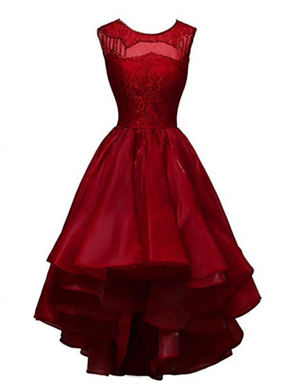 Dark Red High Low Party Dresses, High Low Formal Dresses, Evening Gowns, Fashion Party Dresses