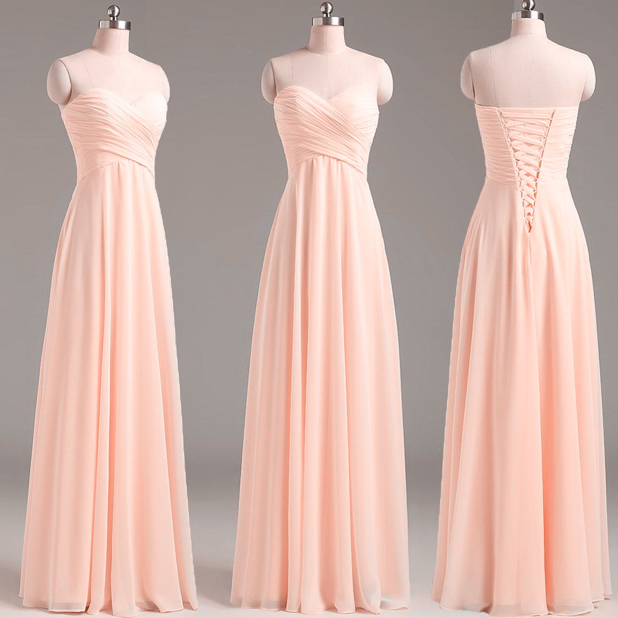 Simple Lace-up Back Long Bridesmaid Dress, Pearl Pink Bridesmaid Dress, Wedding Party Dresses