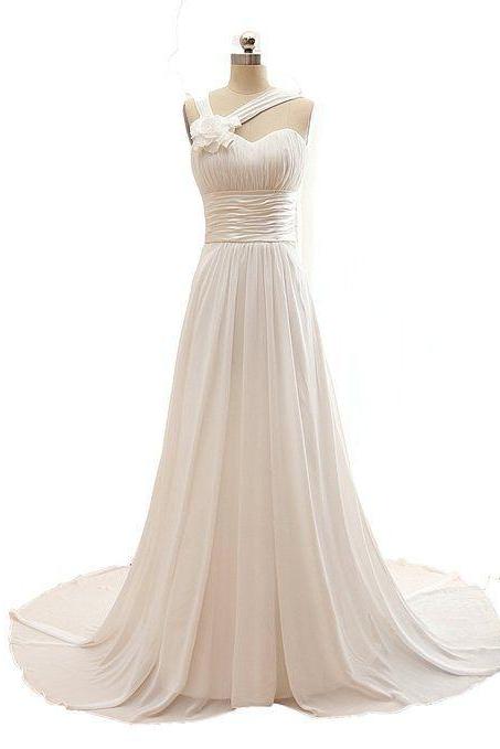 Elegant Ivory Chiffon Long Party Gowns, Chiffon Prom Dresses, Bridesmaid Dresses