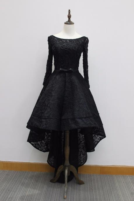 Black Lace High Low Party Dresses, Black Homecoming Dresses, High Low Formal Dresses