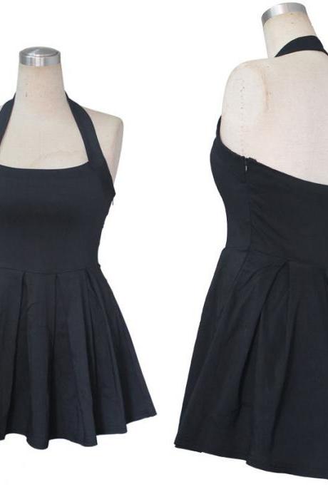 Simple Black Halter Short Summer Women Dresses, Summer Dresses, Little Black Dresses