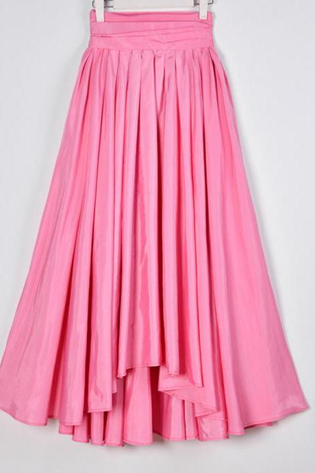 Elegant Dark Pink High Low Long Skirts, High Quality Women Pink Skirts, Fashionable Skirts