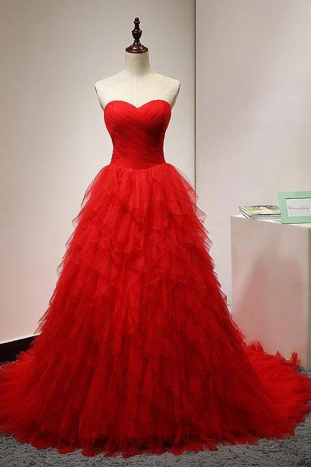 Red Sweetheart Long Prom Dresses, Red Party Dresses, Red Gowns, Formal Gowns