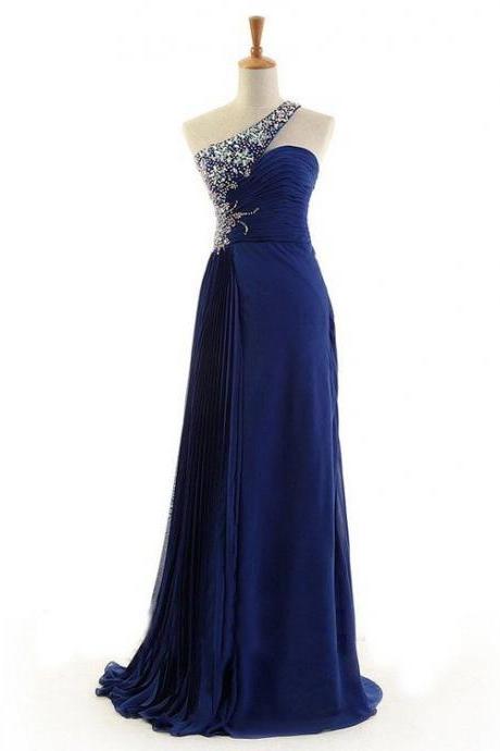 Sparkle One Shoulder Royal Blue Prom Dresses 2018, Long Party Dresses, A-line Formal Dresses