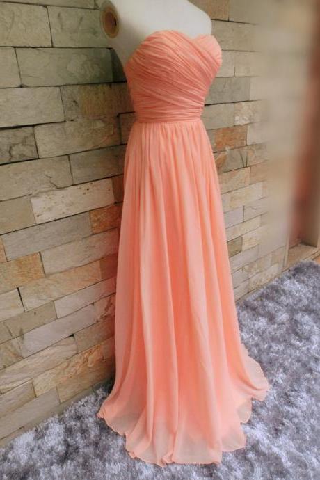 Chiffon Sweetheart Simple Long Soft Pink Prom Dresses, Floor Length Party Dresses, Bridesmaid Dresses
