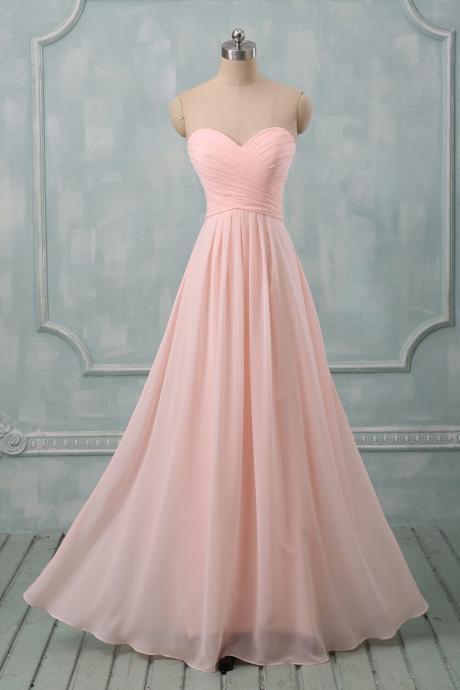 Simple Pink Bridesmaid Dresses, Light Pink Party Dresses, Chiffon Floor Length Prom Dresses