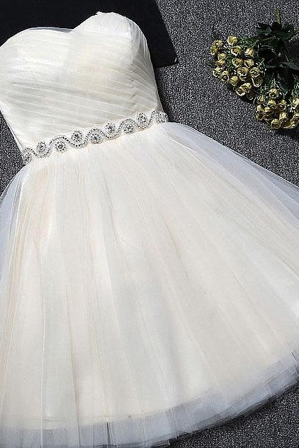 Beautiful Simple Ivory Tulle Lace-up Graduation Dresses, Short Prom Dresses, New Style Homecoming Dresses for Sale