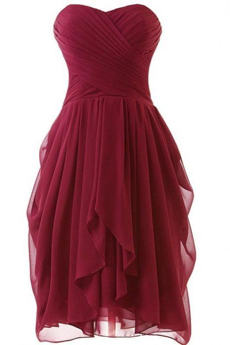 Burgundy Short Bridesmaid Dresses, Dark Red Prom Dresses, Sweetheart Formal Dresses