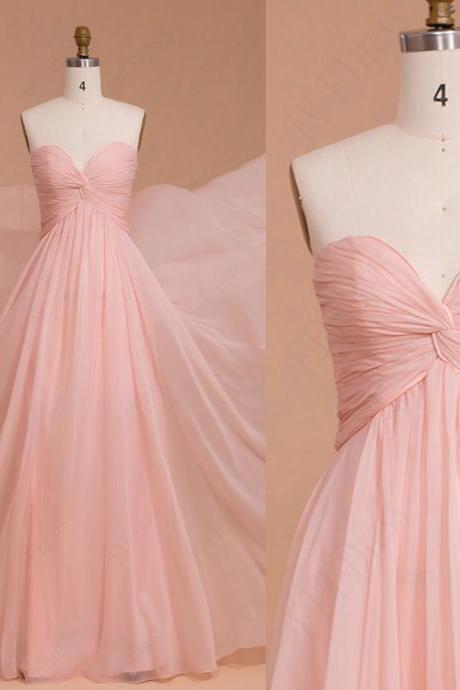 Soft Pink 30 D chiffon Bridesmaid Dress, Sweetheart A line with Ruffles Prom Dresses, Long Simple Formal Dresses