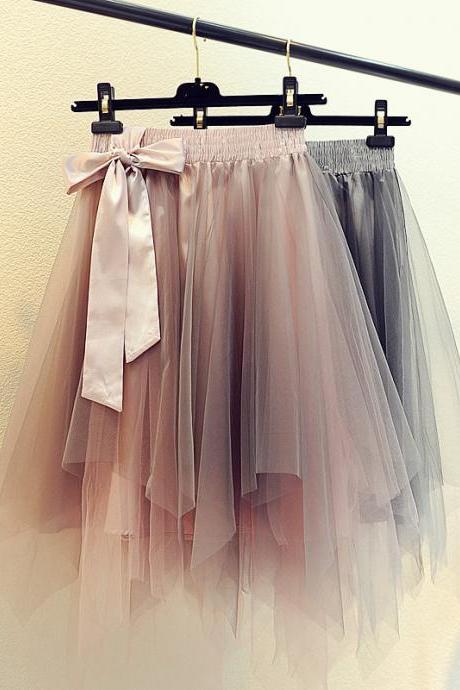 Lovely Gradient High Low Short Tulle Skirt with Bow, Tutu Skirts, Cute Tulle Skirts for Teens
