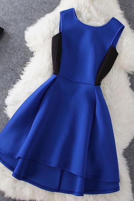 Pretty Royal Blue Short High Low V-back Summer Party Dresses in Stock, Blue Women Dresses