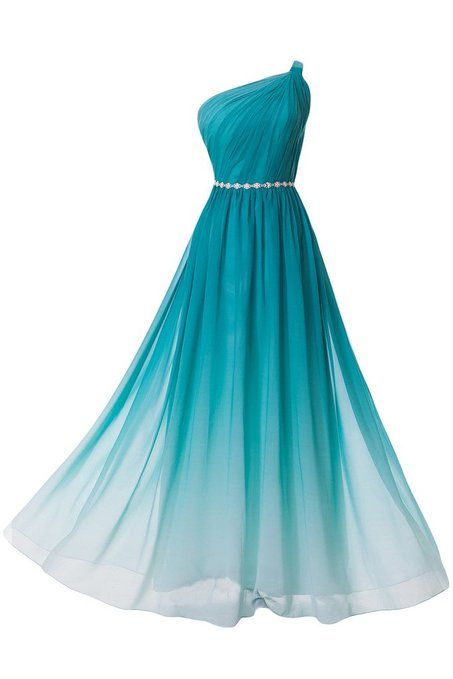 Charming Gradient Chiffon Evening Dress Featuring Ruched One Shoulder Bodice with Beaded Embellished Belt, Gradient Prom Dresses, Party Dresses