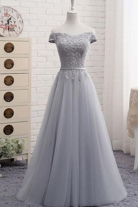Simple Grey Bridesmaid Dresses, Tulle Bridesmaid Dresses, Grey Wedding Party Dresses, Prom Dresses