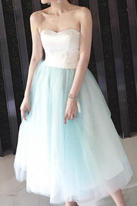 Charming Stylish Tulle Tea Length Sweetheart Formal Dresses, Sweet 16 Formal Dresses, Cute Party Dresses