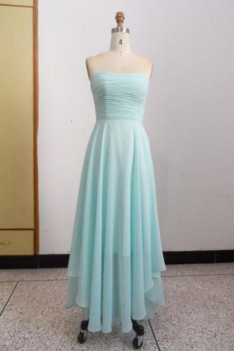 Mint Blue Chiffon High Low Simple Party Dresses, Cute Prom Dresses, Bridesmaid Dresses, Evening Party Dresses