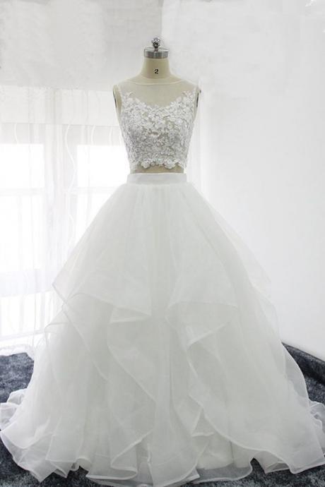 White Two Piece Formal Dresses, Charming Organza Party Gowns, White Style Formal Dresses