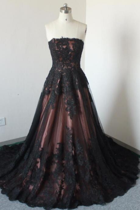 Black Ball Gown Tulle Formal Dress with Lace Detail, Long Party Dresses, Sweet 16 Formal Dresses