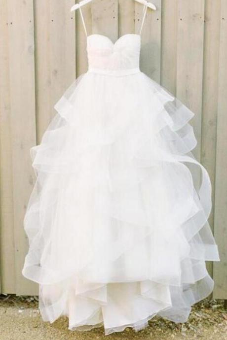 Lovely Simple White Wedding Dresses,2018 Wedding Gown,sweetheart Long Prom Dresses, Formal Dresses