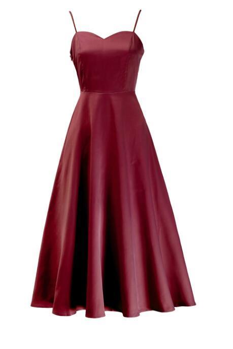 Sweetheart Spaghetti Straps Tea Length A-line Formal Dress Featuring Criss-cross Open Back, Prom Dress