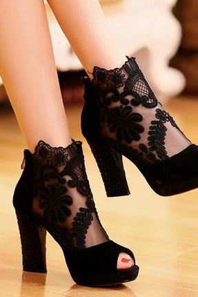 Lovely and Sexy Women Black Lace High Heels, New Style Women High Shoes, Black Women Shoes