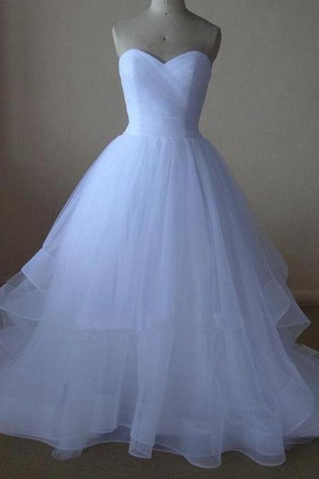 White Beautiful Sweetheart Ball Gown Tulle Evening Prom Dresses, Simple Wedding Dresses, Beautiful Party Gowns