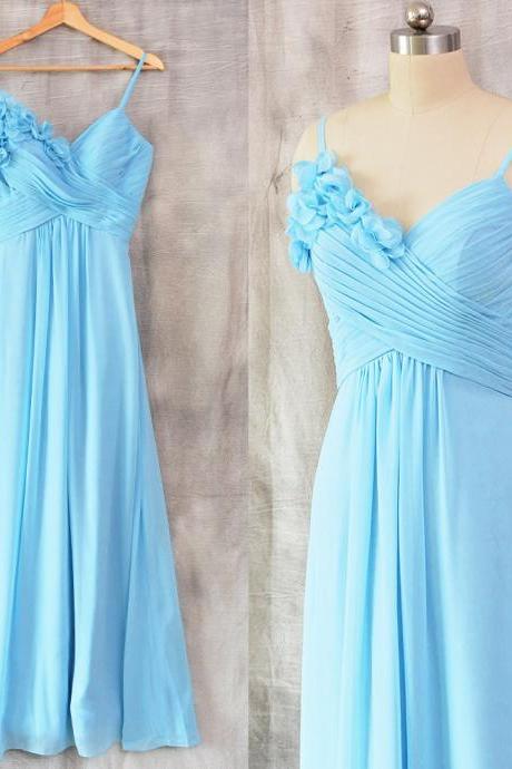 Light Blue One Shoulder Floral Simple Straps Bridesmaid Dresses, Blue Wedding Party Dresses, Evening Formal Dresses