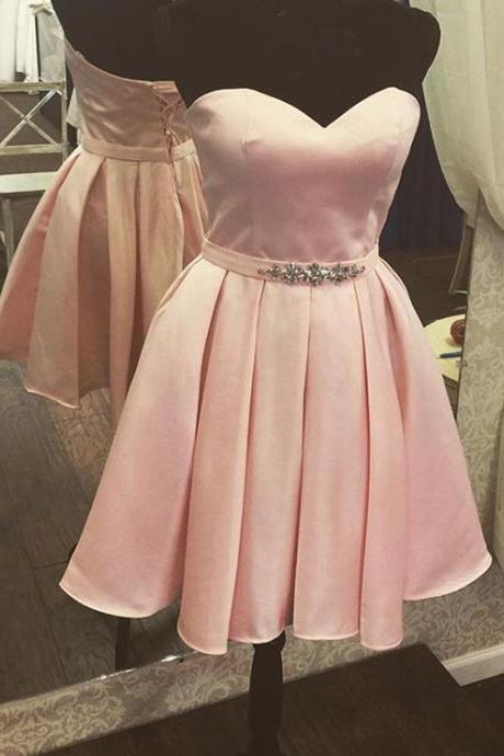 Adorable Pink Short Satin Homecoming Dress,Cute Prom Dresses, Lovely Teen Formal Dresses