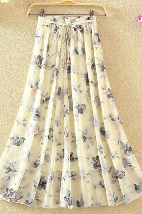 Pretty Floral Chiffon Long Skirts, A-line Women Skirts, Beautiful Teen Skirts