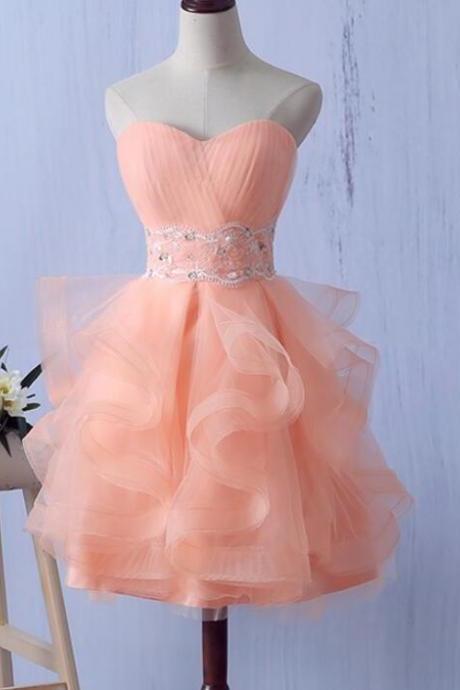 Lovely Cute Pearl Pink Short Tulle Homecoming Dresses, Cute Sweet 16 Party Dresses, Prom Dresses
