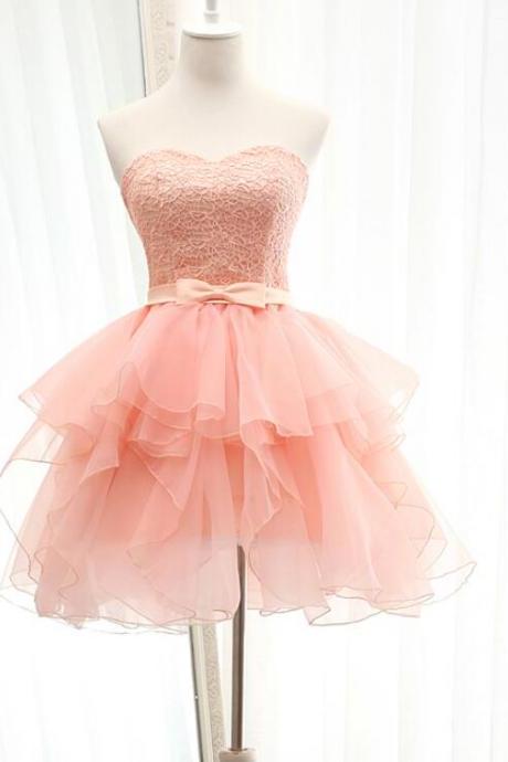 Adorable Pink Chiffon And Ruffle Prom Dresses, Short Party Dresses, Cute Girls Formal Dresses