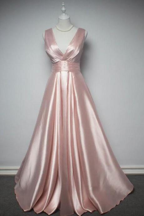 Sexy Satin Pink Evening Dress Prom Dress Custom Made Prom Dresses, Pink Formal Gowns
