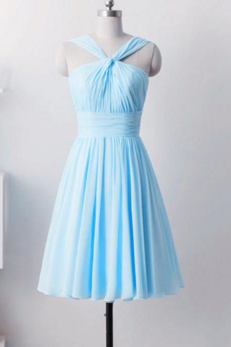 Light Blue Bridesmaid Dresses, Short Wedding Party Dresses, Beautiful Simple Knee Length Prom Dresses