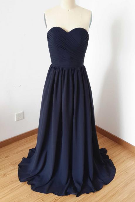 Navy Blue Simple Bridesmaid Dresses, Blue Wedding Party Dresses, Sweetheart Lovely Prom Dresses