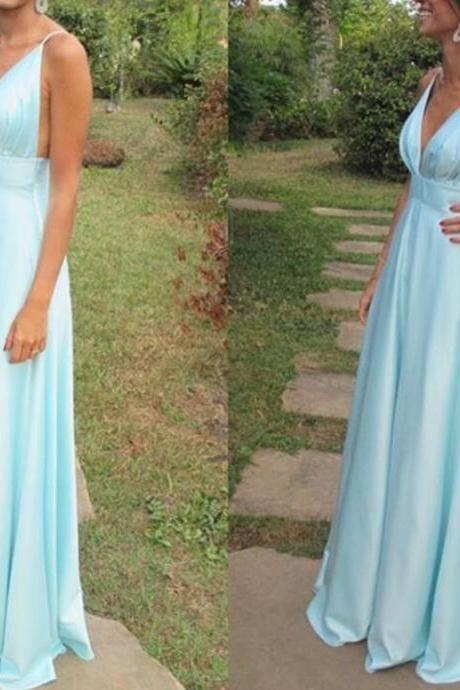 Sexy Beautiful Blue Straps A-line Bridesmaid Dresses, Evening Gowns, Formal Party Dresses