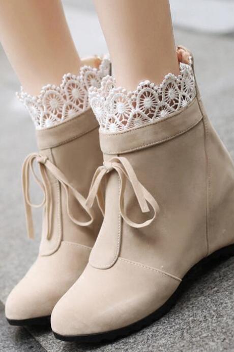 Cute Women Boots With Lace Detail, Teen Girls Shoes, Autumn/winter Shoes