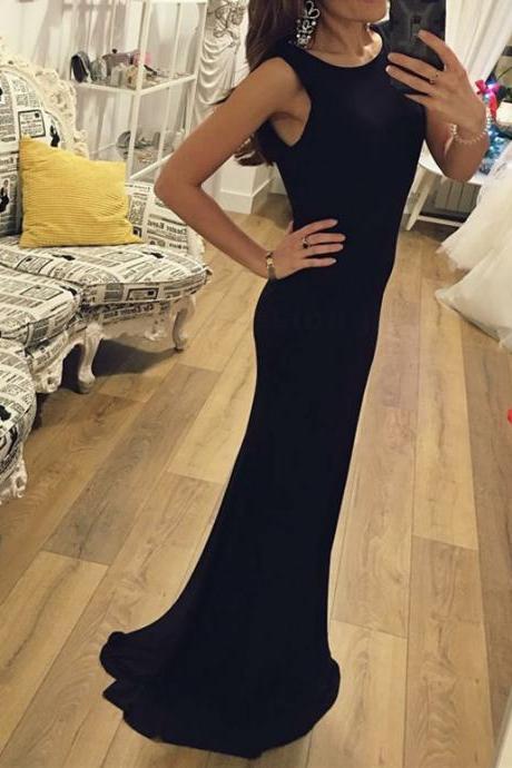 Sexy Black Simple Floor Length Party Gowns, Black Evening Gowns, Formal Dresses 2018