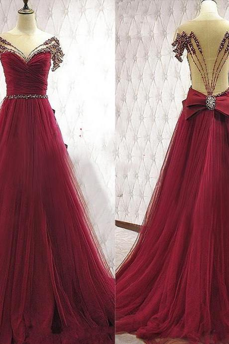 Charming Burgundy Beaded Handmade Prom Gowns,long Prom Dress,formal Evening Dresses,beautiful Princess Gowns