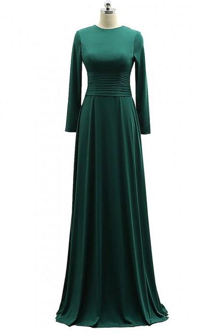 Stylish Long Sleeves Dark Green A-line Formal Dresses, Prom Gowns 2018, Evening Dresses 2018