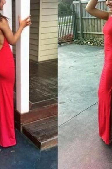 Sexy Red Mermaid Backless Slit Evening Party Dresses, Red Prom Dresses, Sexy Formal Gowns