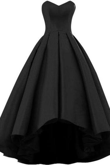 Satin Gorgeous Sleeveless Formal High Low Gowns, Black Occasion Dresses, Sweet 16 Gowns