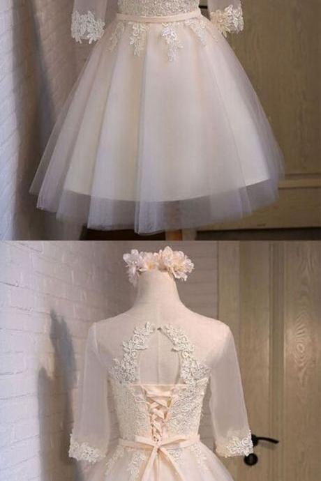Beautiful Simple Ivory Short Homecoming Dresses, Short Sleeves Wedding Party Dresses, Prom Dresses 2018