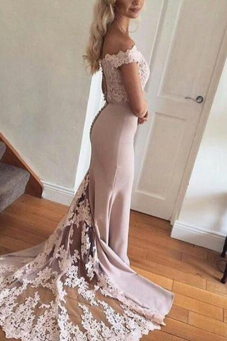 Sexy Lace Off Shoulder Formal Dress,sweetheart Sweep Train Prom Dress,long Evening Dress Prom Dresses