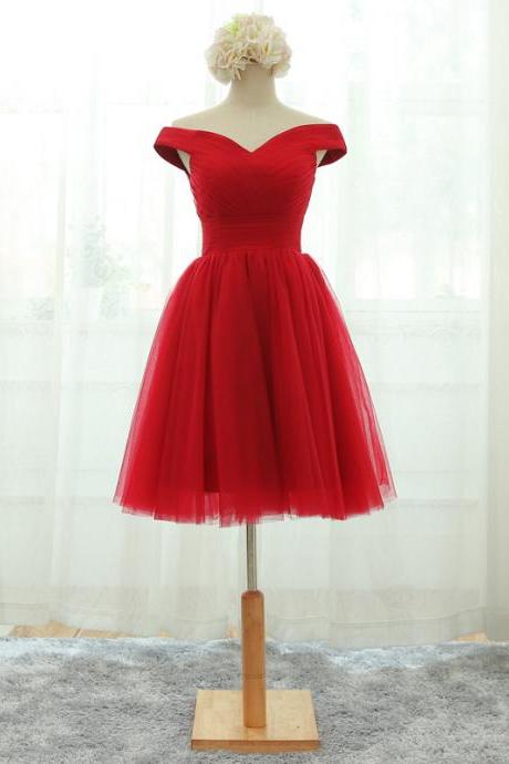 Red Off Shoulder Short Lace-up Homecoming Dresses, Red Party Dresses, Short Prom Dresses