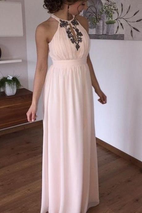 Beautiful Chiffon A-line Formal Dresses For Party, Halter Elegant Prom Dresses ,simple Formal Gowns