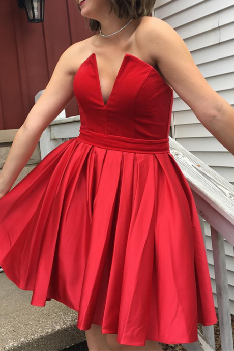 Sexy Red Short Homecoming Dresses, Satin Prom Dresses, New Style Party Dresses 