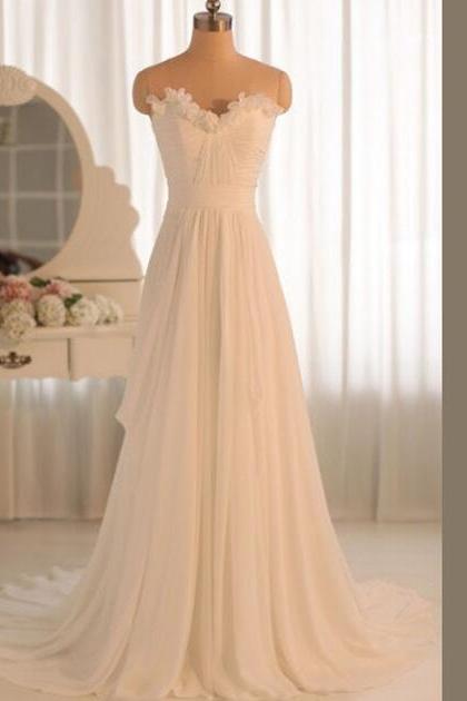White Simple Beach Wedding Dresses, Chiffon Party Dresses, Prom Dresses 2018