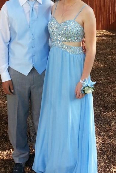 Blue Straps Sparkle Prom Dresses,chiffon Prom Gowns,long Formal Gowns 2018, Prom Dresses