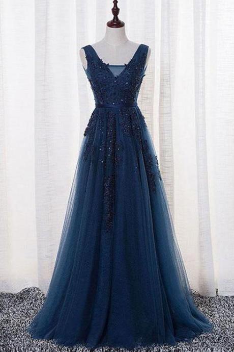 Beautiful Navy Blue Long Prom Dresses 2018, Formal Gowns, Navy Blue Bridesmaid Dresses