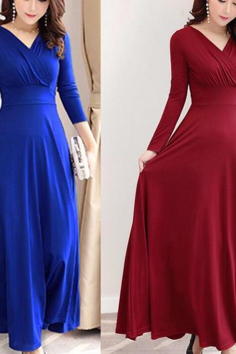 Lone Sleeves Women Dresses, A-line Women Dresses, Wine Red Elegant Women Dresses
